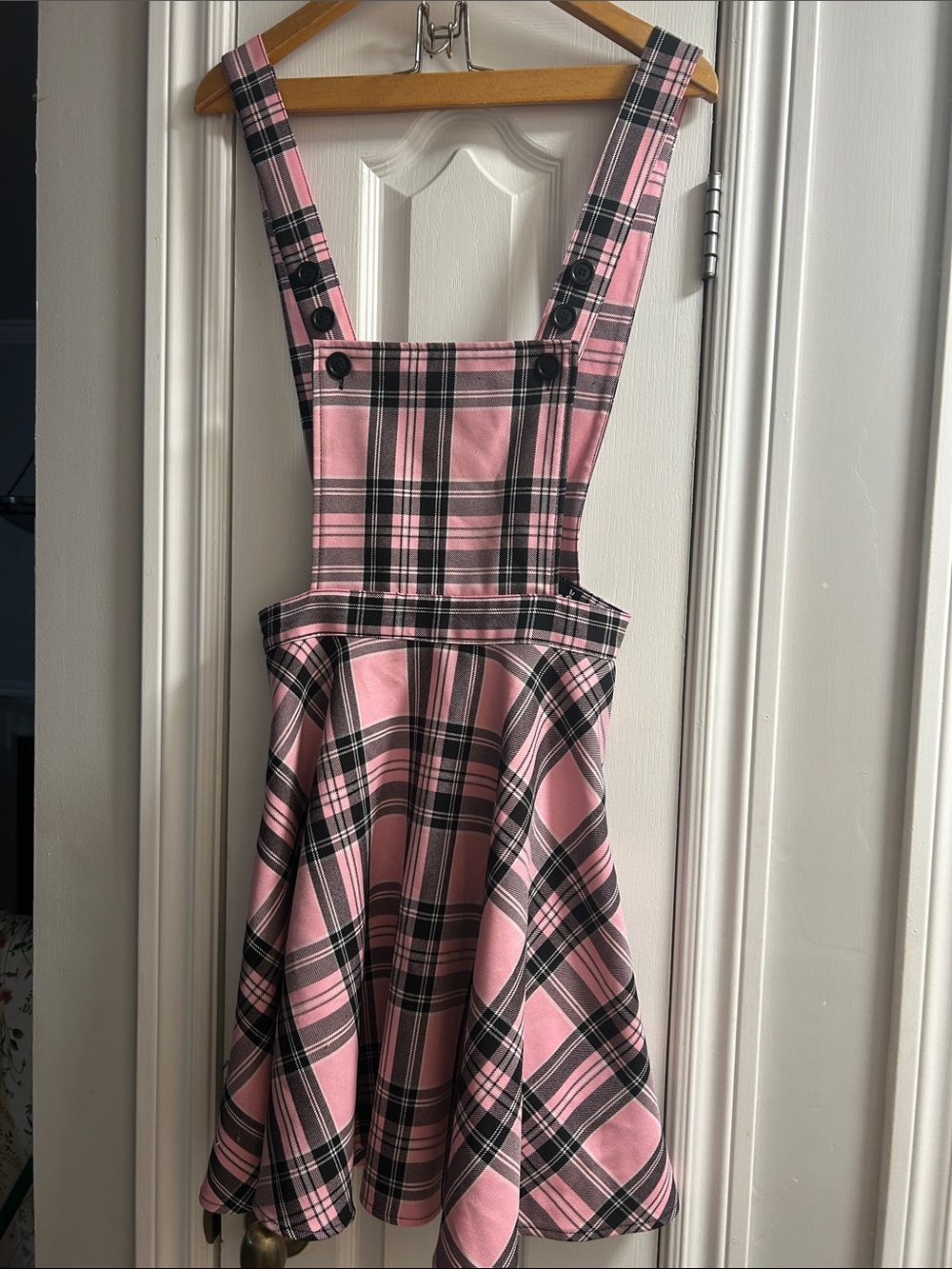 Pink Plaid Pinafore Dress with Adjustable Straps